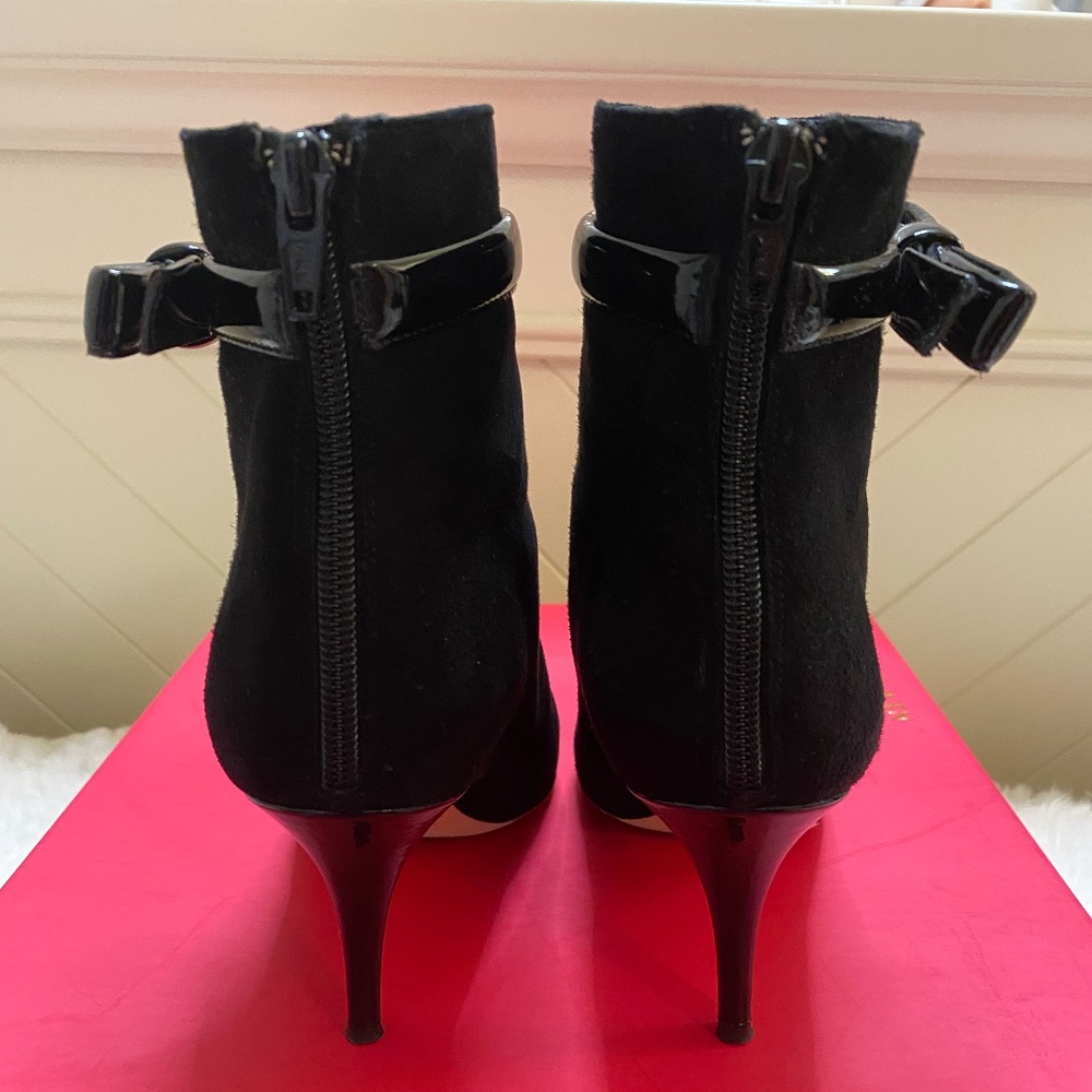Trini Black Suede Bow | Black Patent Bow Boots - Picture 3 of 9
